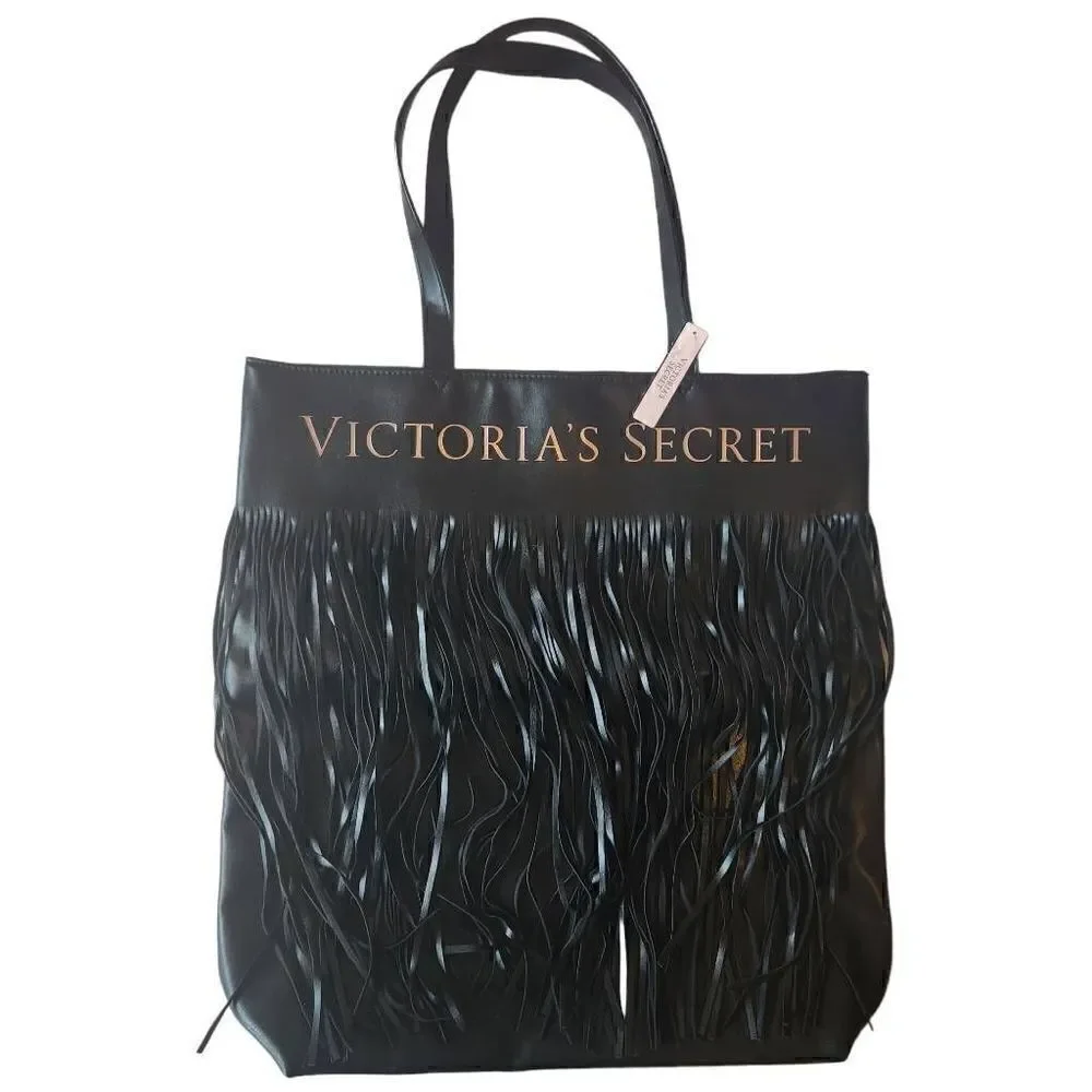 Victoria's Secret Black Fringed Tassel Tote Bag‎